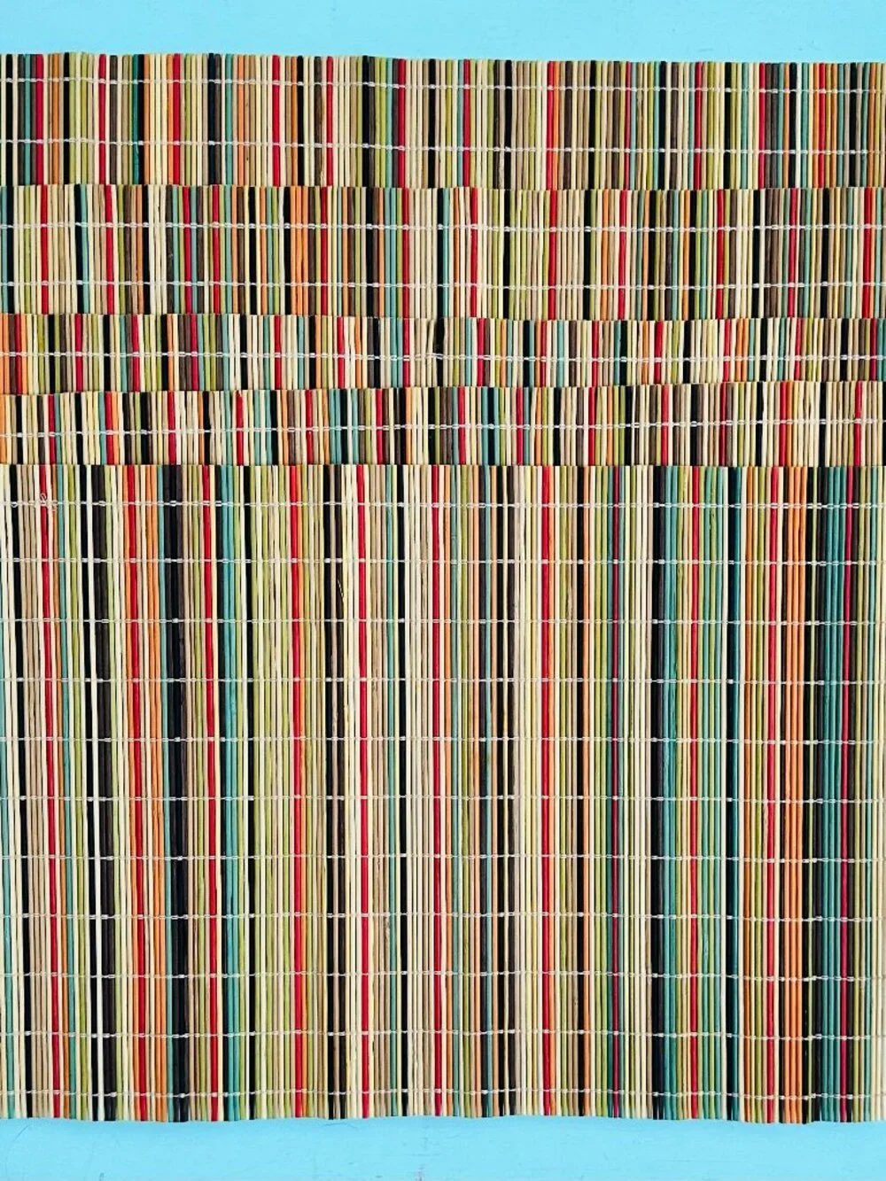 Vintage Bamboo Placemats Set of 5 Multicolor Striped Woven Table Mats